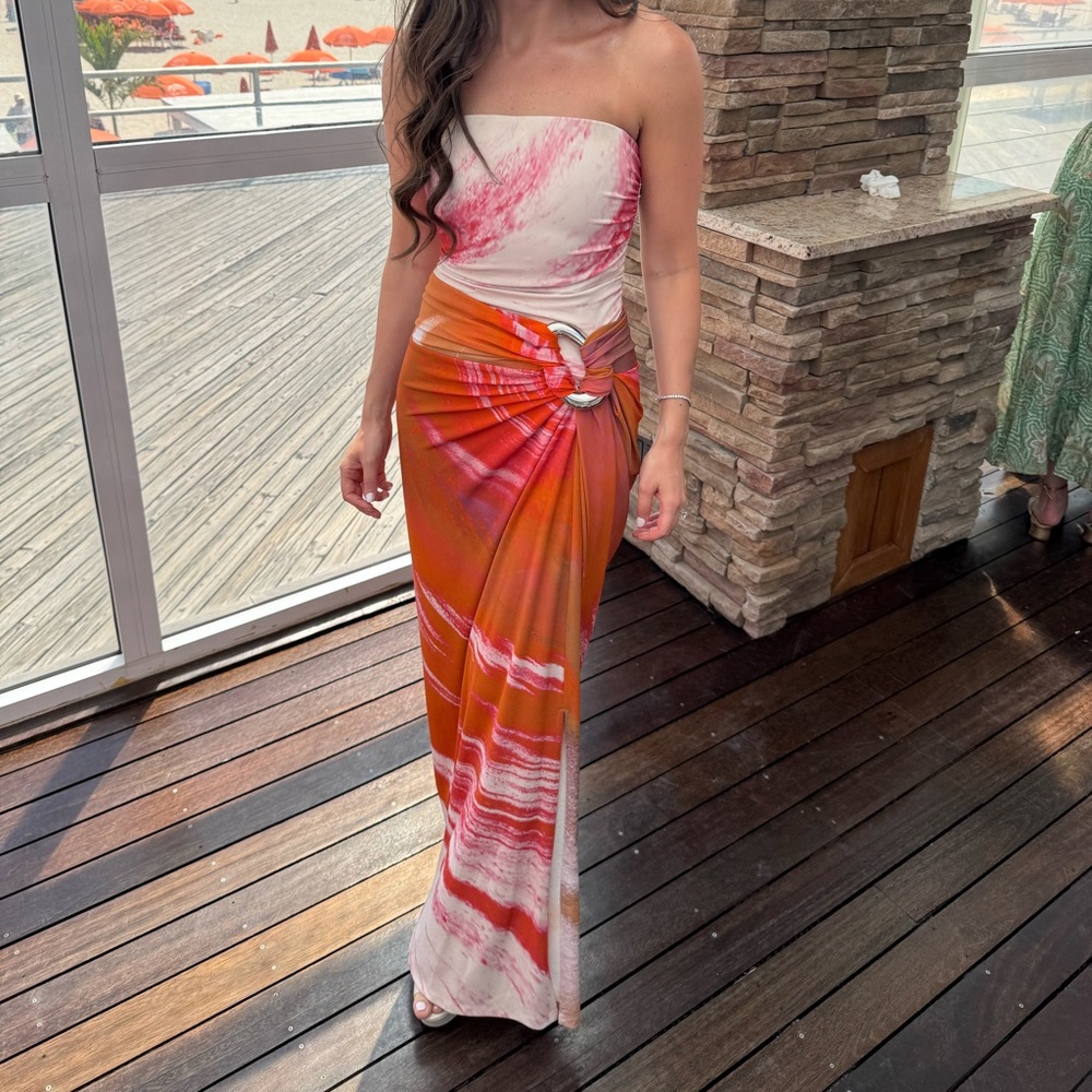 Jonathan Simkhai Strapless Emma Dress in Pink and Orange